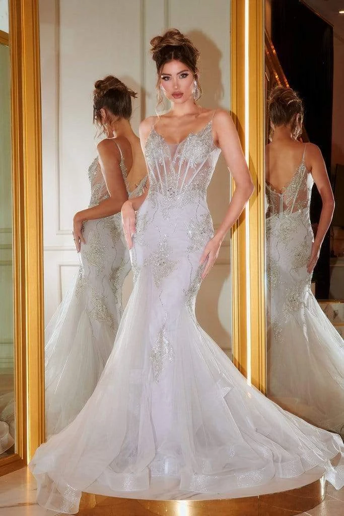 Portia And Scarlett - PS21104 Sequined V Neck Mermaid Dress With Train 3 Portia And Scarlett - PS21104 Sequined V Neck Mermaid Dress With Train