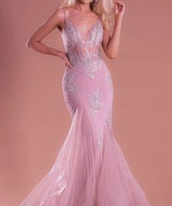 Portia And Scarlett - PS21104 Sequined V Neck Mermaid Dress With Train 13 Portia And Scarlett - PS21104 Sequined V Neck Mermaid Dress With Train