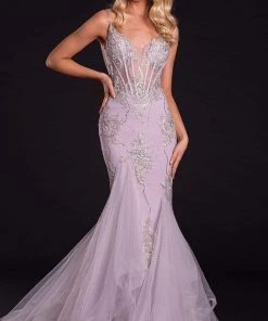 Portia And Scarlett - PS21104 Sequined V Neck Mermaid Dress With Train 9 Portia And Scarlett - PS21104 Sequined V Neck Mermaid Dress With Train