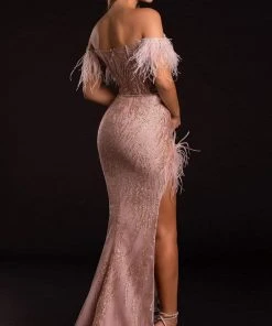 Portia And Scarlett - PS21127 Embellished Deep Off Shoulder Long Dress