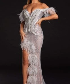 Portia And Scarlett - PS21127 Embellished Deep Off Shoulder Long Dress