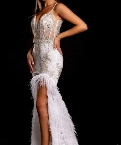 Portia And Scarlett - PS21220 Beaded Appliques Fringe Dress With Slit