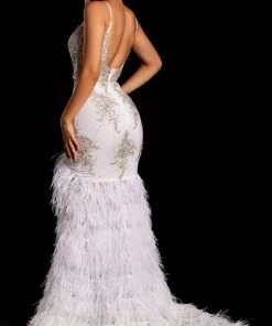 Portia And Scarlett - PS21220 Beaded Appliques Fringe Dress With Slit