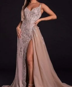 Portia And Scarlett - PS21222 Beaded V Neck Dress With Overskirt