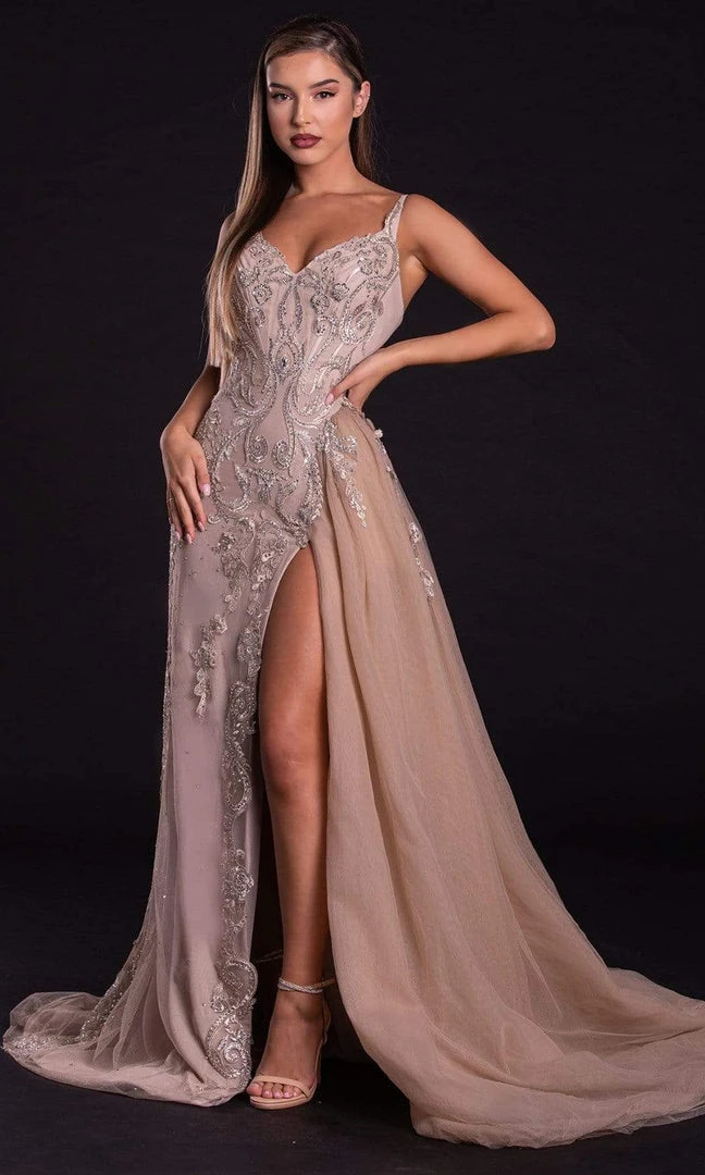 Portia And Scarlett - PS21222 Beaded V Neck Dress With Overskirt 3 Portia And Scarlett - PS21222 Beaded V Neck Dress With Overskirt