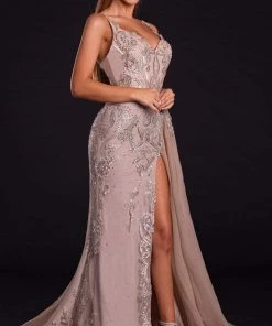 Portia And Scarlett - PS21222 Beaded V Neck Dress With Overskirt 9 Portia And Scarlett - PS21222 Beaded V Neck Dress With Overskirt