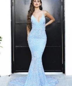 Portia And Scarlett - PS21235 V Neck Open Back Bedazzled Dress