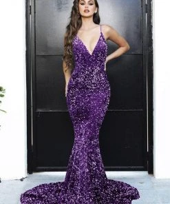 Portia And Scarlett - PS21235 V Neck Open Back Bedazzled Dress 13 Portia And Scarlett - PS21235 V Neck Open Back Bedazzled Dress