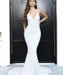 Portia And Scarlett - PS21235 V Neck Open Back Bedazzled Dress 15 Portia And Scarlett - PS21235 V Neck Open Back Bedazzled Dress