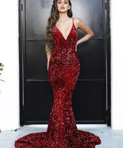 Portia And Scarlett - PS21235 V Neck Open Back Bedazzled Dress 17 Portia And Scarlett - PS21235 V Neck Open Back Bedazzled Dress