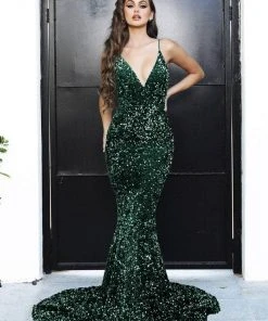 Portia And Scarlett - PS21235 V Neck Open Back Bedazzled Dress 18 Portia And Scarlett - PS21235 V Neck Open Back Bedazzled Dress