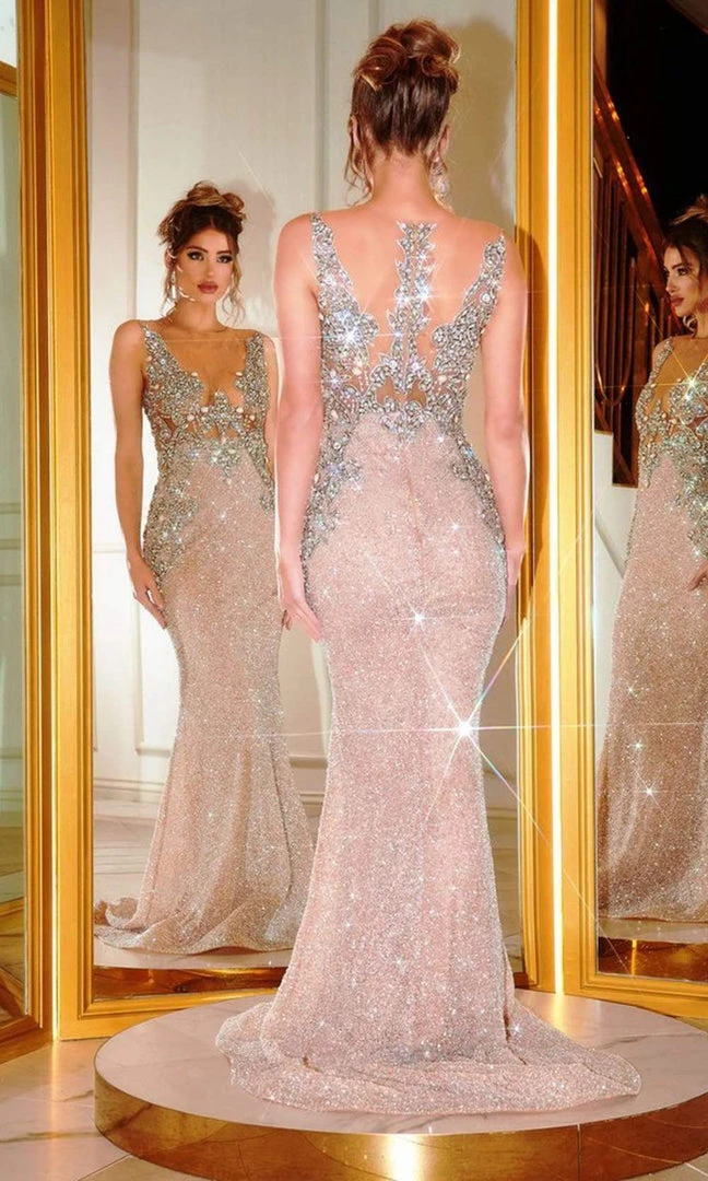 Portia And Scarlett - PS21413 Rhinestone Beaded Trumpet Illusion Gown 4 Portia And Scarlett - PS21413 Rhinestone Beaded Trumpet Illusion Gown