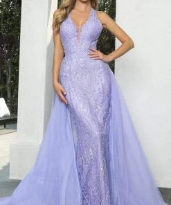 Portia And Scarlett - Ps22926 Halter V Neck Beaded Prom Gown