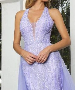 Portia And Scarlett - Ps22926 Halter V Neck Beaded Prom Gown