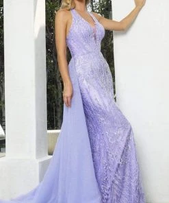 Portia And Scarlett - Ps22926 Halter V Neck Beaded Prom Gown