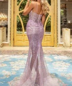 Portia And Scarlett - Ps22962 Thin Strapped Glittery Midslit Gown 5 Portia And Scarlett - Ps22962 Thin Strapped Glittery Midslit Gown