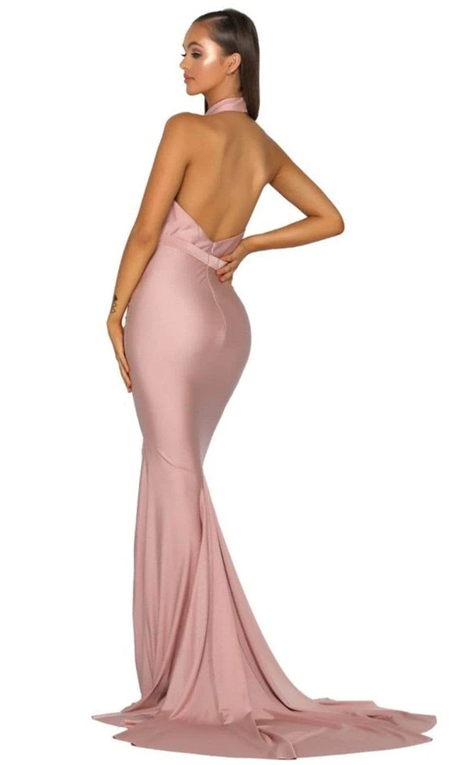 Portia And Scarlett - PS5007 Ruched Halter Evening Dress 4 Portia And Scarlett - PS5007 Ruched Halter Evening Dress