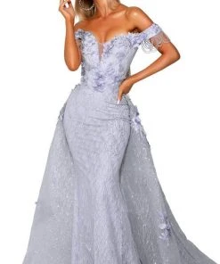 Portia And Scarlett - PS6001S Glitter Overskirt Mermaid Evening Gown