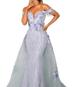 Portia And Scarlett - PS6001S Glitter Overskirt Mermaid Evening Gown