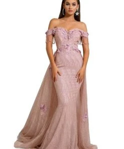 Portia And Scarlett - PS6001S Glitter Overskirt Mermaid Evening Gown