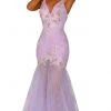 Portia And Scarlett - PS6016 Embroidered Plunging V-Neck Trumpet Dress