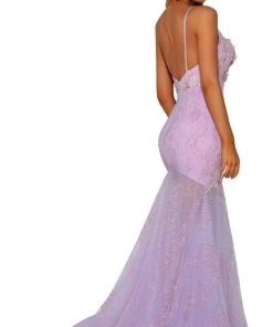 Portia And Scarlett - PS6016 Embroidered Plunging V-Neck Trumpet Dress