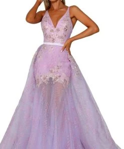 Portia And Scarlett - PS6016S Embroidered V-Neck Dress With Overskirt 11 Portia And Scarlett - PS6016S Embroidered V-Neck Dress With Overskirt