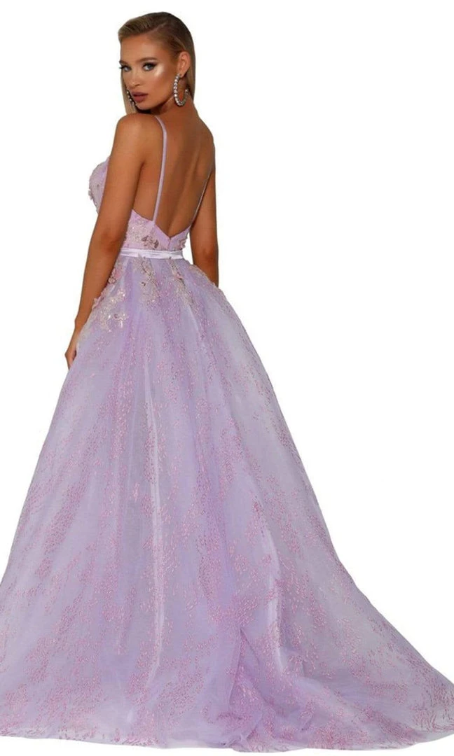 Portia And Scarlett - PS6016S Embroidered V-Neck Dress With Overskirt 7 Portia And Scarlett - PS6016S Embroidered V-Neck Dress With Overskirt