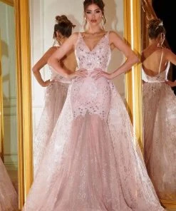 Portia And Scarlett - PS6016S Embroidered V-Neck Dress With Overskirt