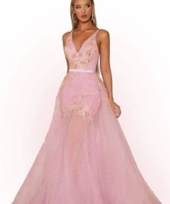 Portia And Scarlett - PS6016S Embroidered V-Neck Dress With Overskirt 9 Portia And Scarlett - PS6016S Embroidered V-Neck Dress With Overskirt