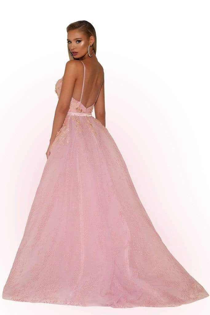 Portia And Scarlett - PS6016S Embroidered V-Neck Dress With Overskirt 5 Portia And Scarlett - PS6016S Embroidered V-Neck Dress With Overskirt