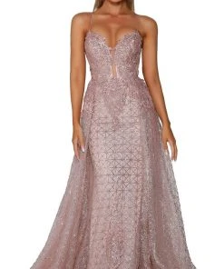 Portia And Scarlett - PS6022 Lace-Up Open Back Glitter Overskirt Gown 12 Portia And Scarlett - PS6022 Lace-Up Open Back Glitter Overskirt Gown