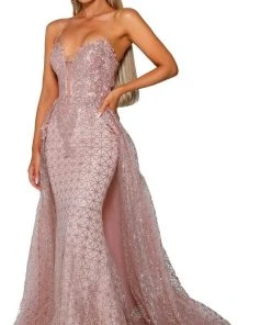 Portia And Scarlett - PS6022 Lace-Up Open Back Glitter Overskirt Gown 15 Portia And Scarlett - PS6022 Lace-Up Open Back Glitter Overskirt Gown