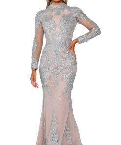 Portia And Scarlett - PS6024 Glittering Long Sleeve Trumpet Gown
