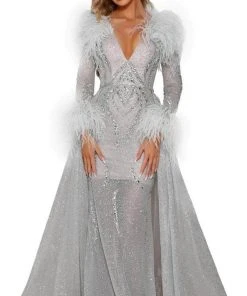 Portia And Scarlett - PS6092 V-Neck Glitter Overskirt Prom Gown