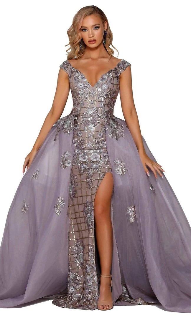 Portia And Scarlett - PS6094 Floral Sequined Lattice Overskirt Gown 3 Portia And Scarlett - PS6094 Floral Sequined Lattice Overskirt Gown
