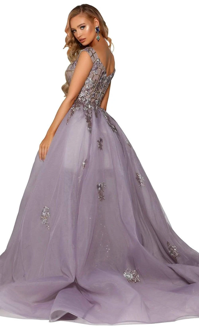 Portia And Scarlett - PS6094 Floral Sequined Lattice Overskirt Gown 4 Portia And Scarlett - PS6094 Floral Sequined Lattice Overskirt Gown