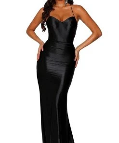 Portia And Scarlett - PS6306 Lace-Up Open Back Side Slit Evening Gown