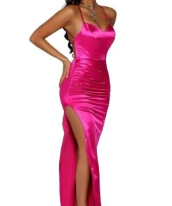 Portia And Scarlett - PS6306 Lace-Up Open Back Side Slit Evening Gown