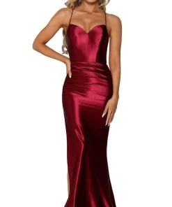 Portia And Scarlett - PS6306 Lace-Up Open Back Side Slit Evening Gown