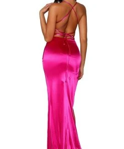 Portia And Scarlett - PS6306 Lace-Up Open Back Side Slit Evening Gown