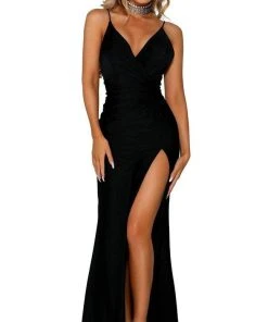 Portia And Scarlett - PS6322 V Neck Evening Dress With Slit