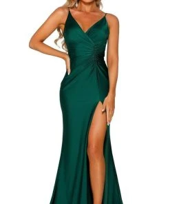 Portia And Scarlett - PS6322 V Neck Evening Dress With Slit