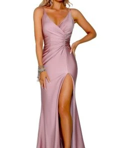 Portia And Scarlett - PS6322 V Neck Evening Dress With Slit