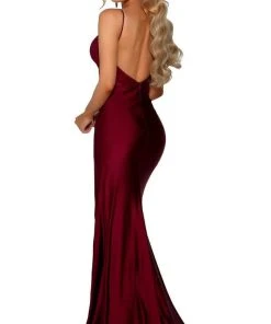 Portia And Scarlett - PS6322 V Neck Evening Dress With Slit