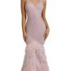 Portia And Scarlett - PS6826 V Neck Feathered Dress