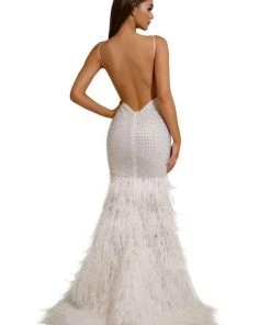 Portia And Scarlett - PS6826 V Neck Feathered Dress