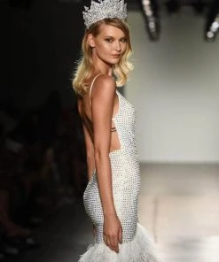 Portia And Scarlett - PS6826 V Neck Feathered Dress