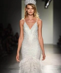 Portia And Scarlett - PS6826 V Neck Feathered Dress