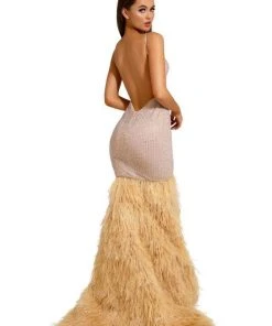 Portia And Scarlett - PS6826 V Neck Feathered Dress